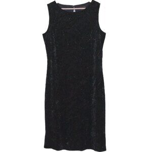 Vtg Simon Chang Sheath Dress Womens 12 Black Crushed Velvet Beaded Stretch Goth